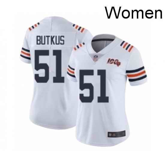 Womens Chicago Bears 51 Dick Butkus White 100th Season Limited Football Jersey